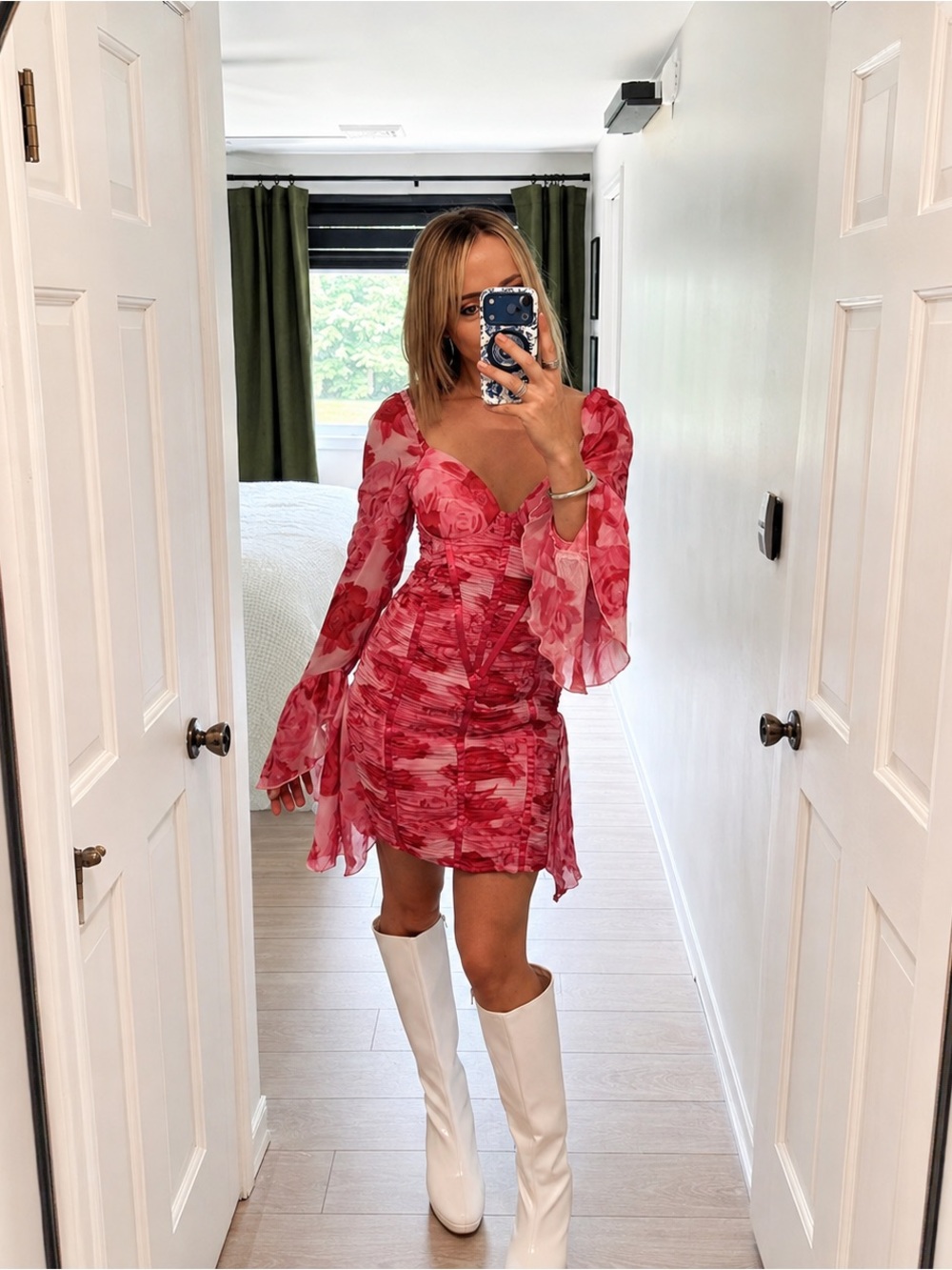 ASOS LUXE Chiffon Ruched Corset Long Sleeve Pink Floral Mini Dress - worn once!